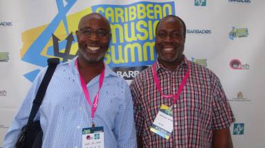 ECCO General Manager Steve Etienne, with ECCO Member Jemmot Anthony from St Vincent, at the Caribbean Music Summit